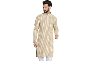 Sojanya (Since 1958 Men'S Cotton Contrast Embroidered Sequinned Long Kurta