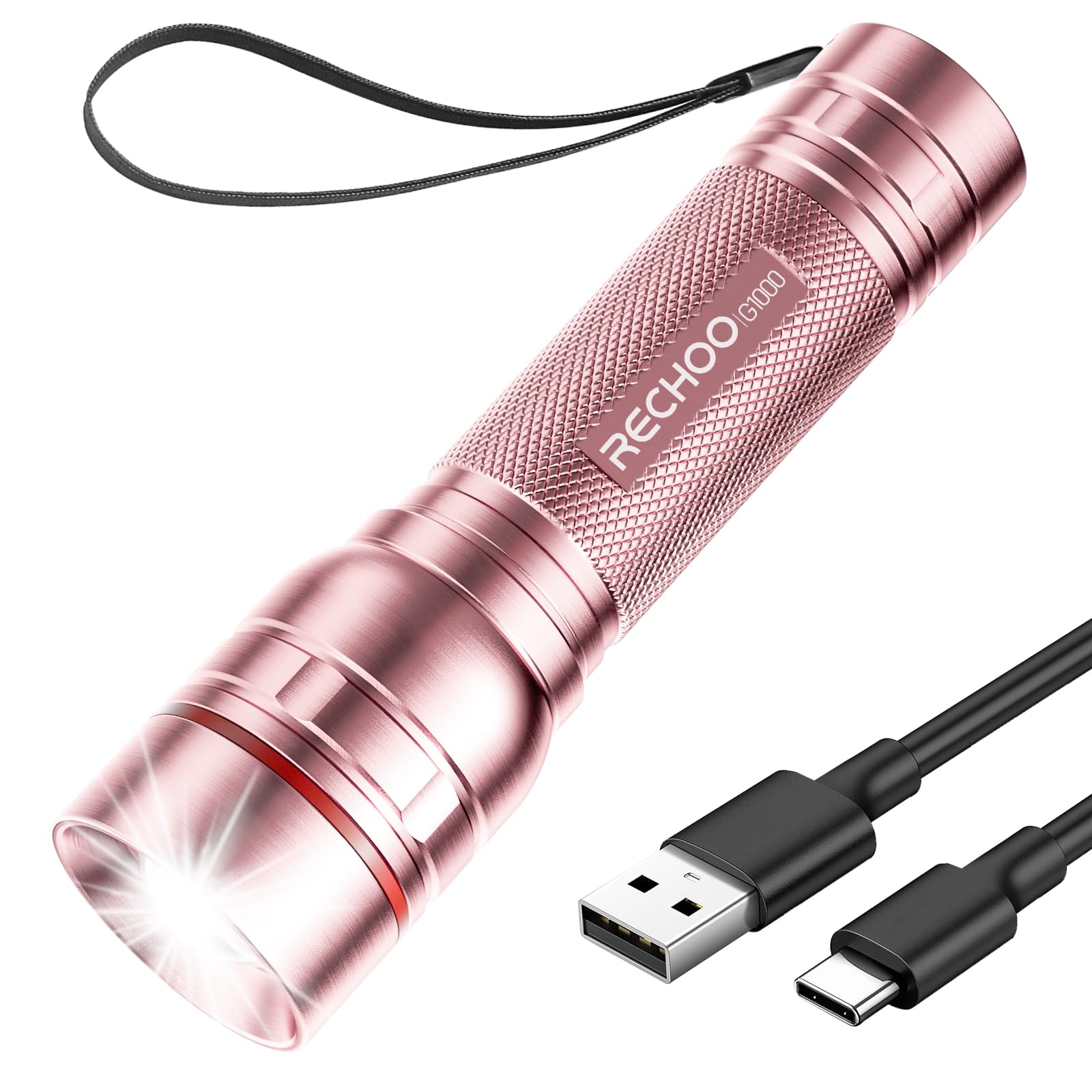 Photo 1 of Rechargeable Flashlights High Lumens, G1000 Super Bright Flash Light Pink, Small Zoomable LED Flashlight with 3 Lighting Modes, Portable Tactical Flashlight for Camping Essentials, Gift for Women