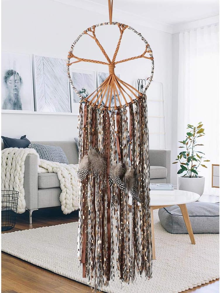 LAVAY The Tree of Life Dream Catcher for Kids Bedroom Hanging Decorations Handmade Feather Dream Catchers Boho Decor Living Room Dorm Ornament Gift Craft (Dia 10โ,Length 30โ)