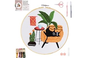Yixhua Cat Christmas Embroidery Kit for Beginners,Cross Stitch Kit Adult with Pattern Starter Hand Embroidery with Instructio