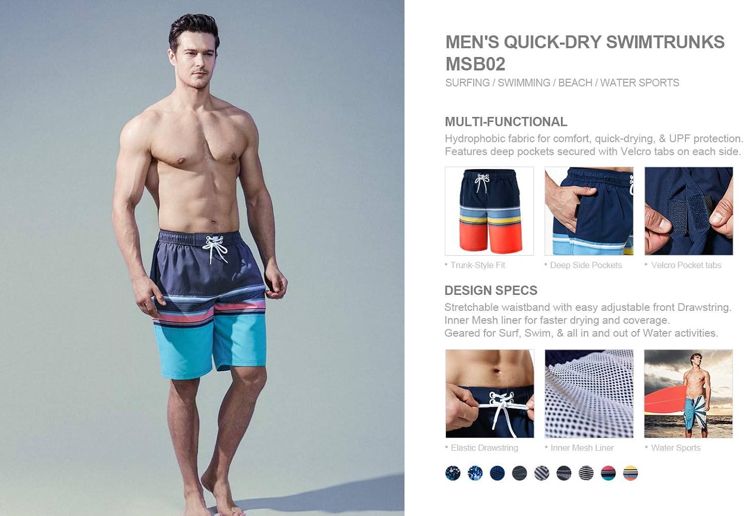 TSLA Men's 11 Inches Swim Trunks, Quick Dry Beach Board Shorts, Bathing Suits with Inner Mesh Lining and Pockets: Clothing
