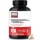 Force Factor Magnesium + L-Theanine, Magnesium Bisglycinate Supplement to Support Bones, Muscles, Nerves, Relaxation, and Mood, Vegan, No Gelatin, Non-GMO, 120 Vegetable Capsules