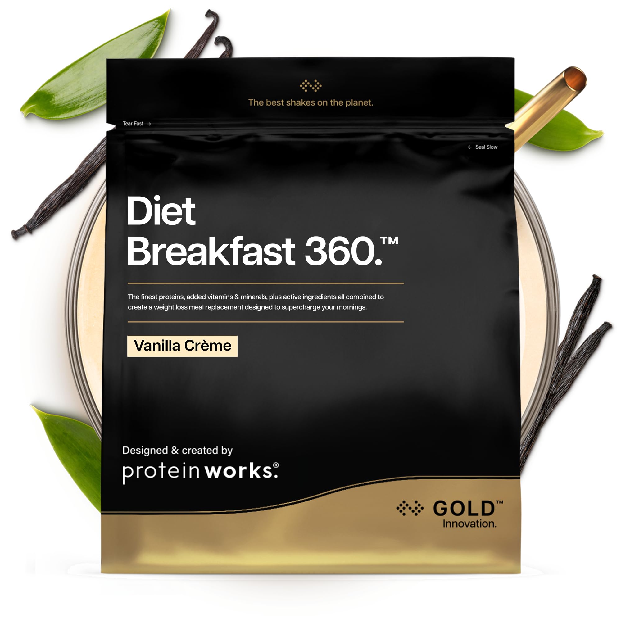 Protein Works | Diet Breakfast 360 - GOLD Innovation, On-the-Go Healthy Weight Loss Meal Replacement Shake, Added Caffeine, Low Sugar, Vanilla Crème, 9 Servings, 500g