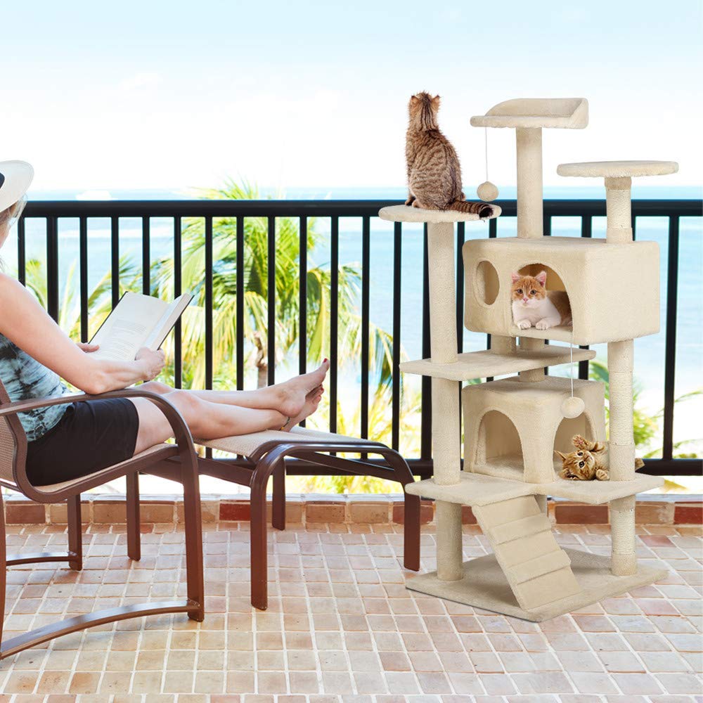 Yaheetech Cat Kitten Tree Condo Furniture Scratcher Play Beige 53\'\'H