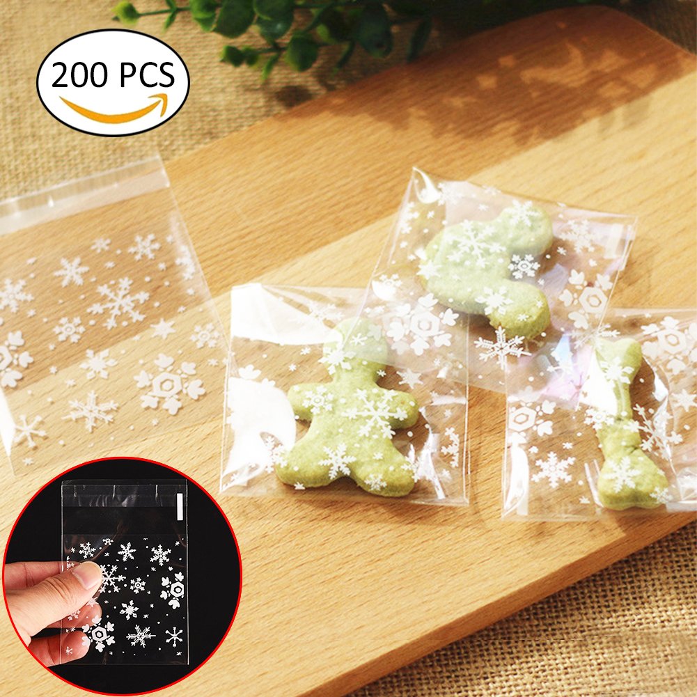 Christmas Cookie Bags,Woopower 2 Packs 100PCS Snowflake Cello Candy Bag