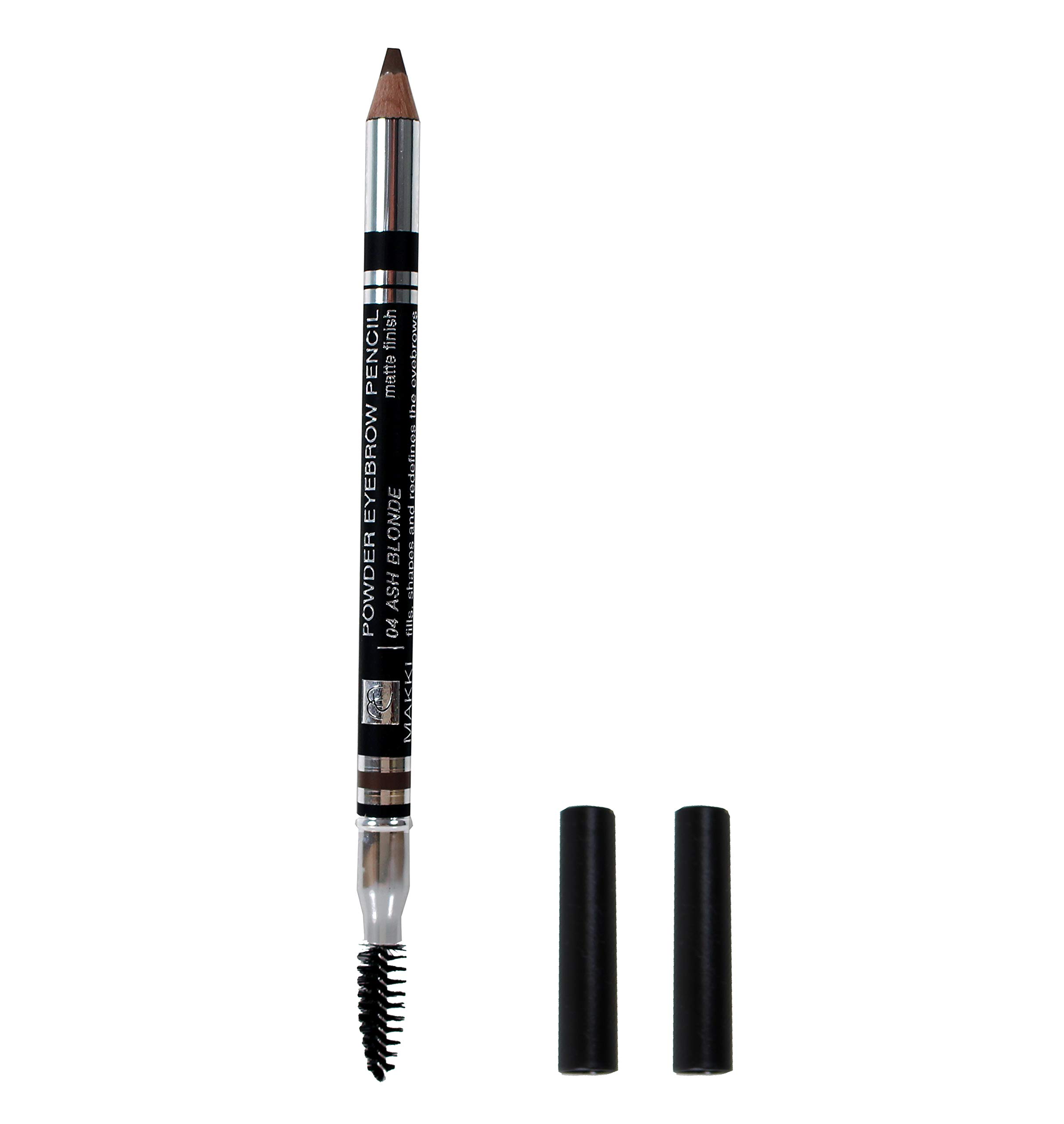 Ash Blonde Makki Powder Eyebrow Pencil Powdery Matte Finish for professional powder look, buildable eye brow filler definer shape and fill with spoolie brush, Ash Ashy colours