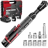 Alloyman 3/8" Cordless Ratchet Wrench Set, 60FT-LBS(80N.m) Electric Ratchet, 12V Extended Power Socket Wrench Set with Variable Speed, 6 Sockets, LED Light, 1/4" Adapter,1/2" Adapter,2 Batteries