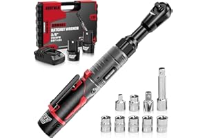 Alloyman 3/8" Cordless Ratchet Wrench Set, 60FT-LBS(80N.m) Electric Ratchet, 12V Extended Power Socket Wrench Set with Variable Speed, 6 Sockets, LED Light, 1/4" Adapter,1/2" Adapter,2 Batteries