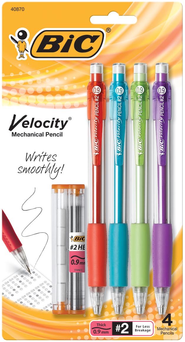 BIC Velocity Mechanical Pencil, Refillable, Thick Point (0.9 mm), 4