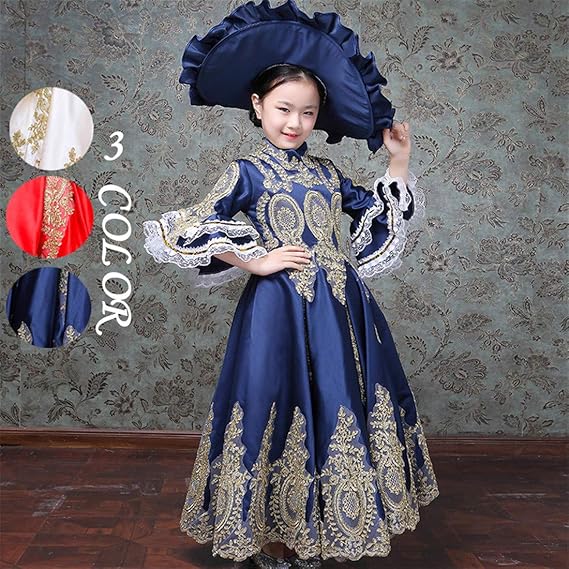 Amazon キッズ服 子供服 ワンピース チャイナネックドレス ロングドレス 司会 劇場 歌劇 子供ドレス フォーマル ワンピース 女の子 オペラ声楽 中世貴族風 子ども 発表会 七五三 演出舞台 結婚式 卒業園 入園式 ピアノ 舞台服 ステージ衣装 150 ネイビー