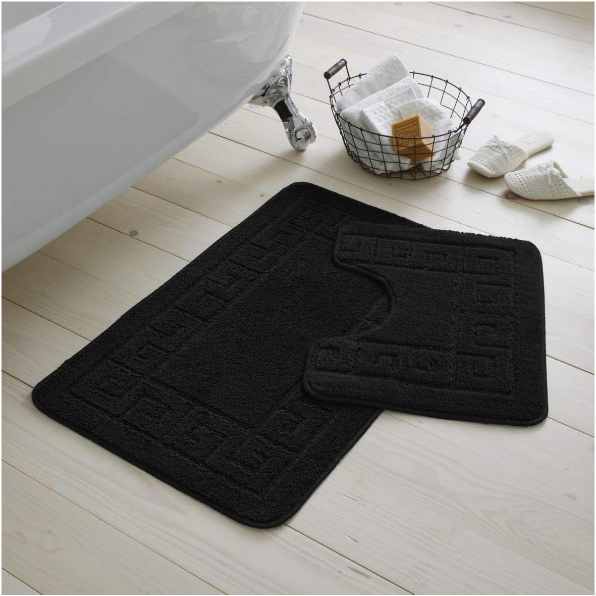 GC GAVENO CAVAILIA Ultra Plush 2 Piece Greek Bath Mat Anti Slip Pedestal Set