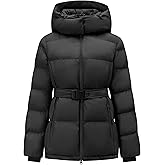 PUREPEAR Women's Winter Warm Puffer Jackets Slim Fit Water-Resistant Detachable Hooded with Belt