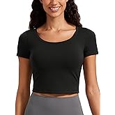 CRZ YOGA Butterluxe Short Sleeve Shirts for Women Scoop Neck Casual Crop Tops Workout Yoga Basic Slim Fit T-Shirts