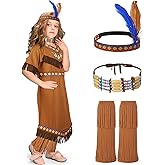 Boyiee 4 Pcs Girl Native Indian Costume Set Mardi Gras Indian Maiden Princess Dress Outfit for Kids Mardi Gras Party Supplies