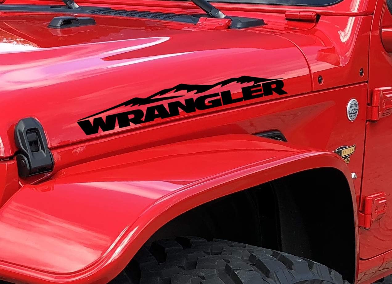 Jeep Wrangler Hood Decals Sticker Mountain Compatible with All Jeeps JK TJ YJ CJ Pair Set of 2 Black