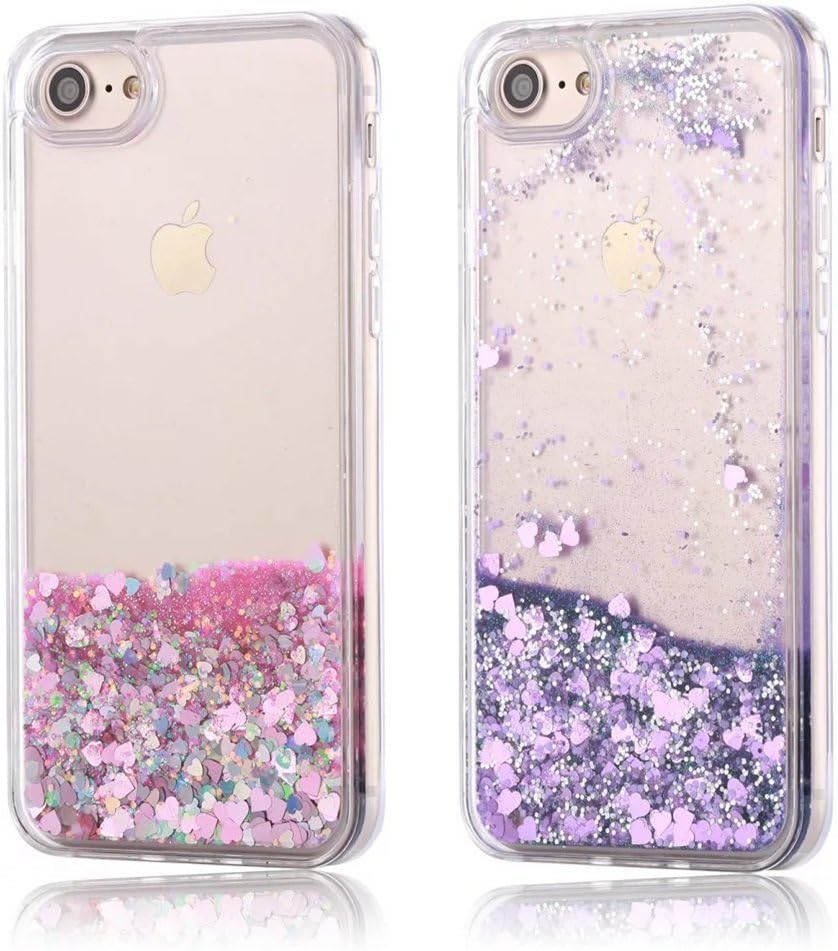 2 PCS-iPhone 5 5S SE Case,iPhone 5 Liquid Case- SUNYI 3D Lovely Hearts Quicksand Bling Glitter Sparkle Floating Dynamic Flowing Case Liquid Cover for iPhone 5 5S SE