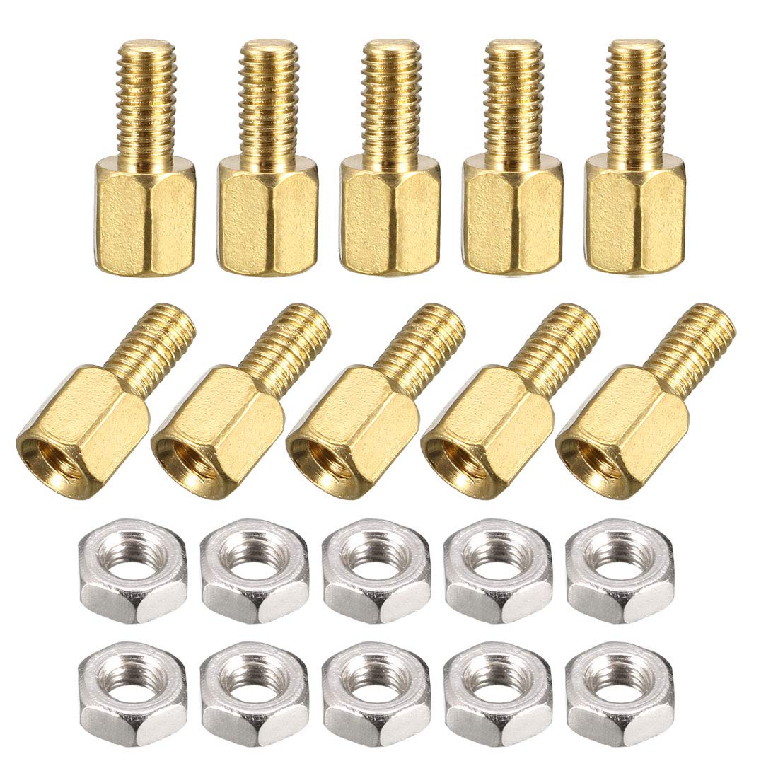 Sourcingmap M3x5mm+6mm Male-Female Brass Hex PCB Motherboard Spacer Standoff Nuts for FPV Drone Quadcopter, Computer & Circuit Board 50pcs