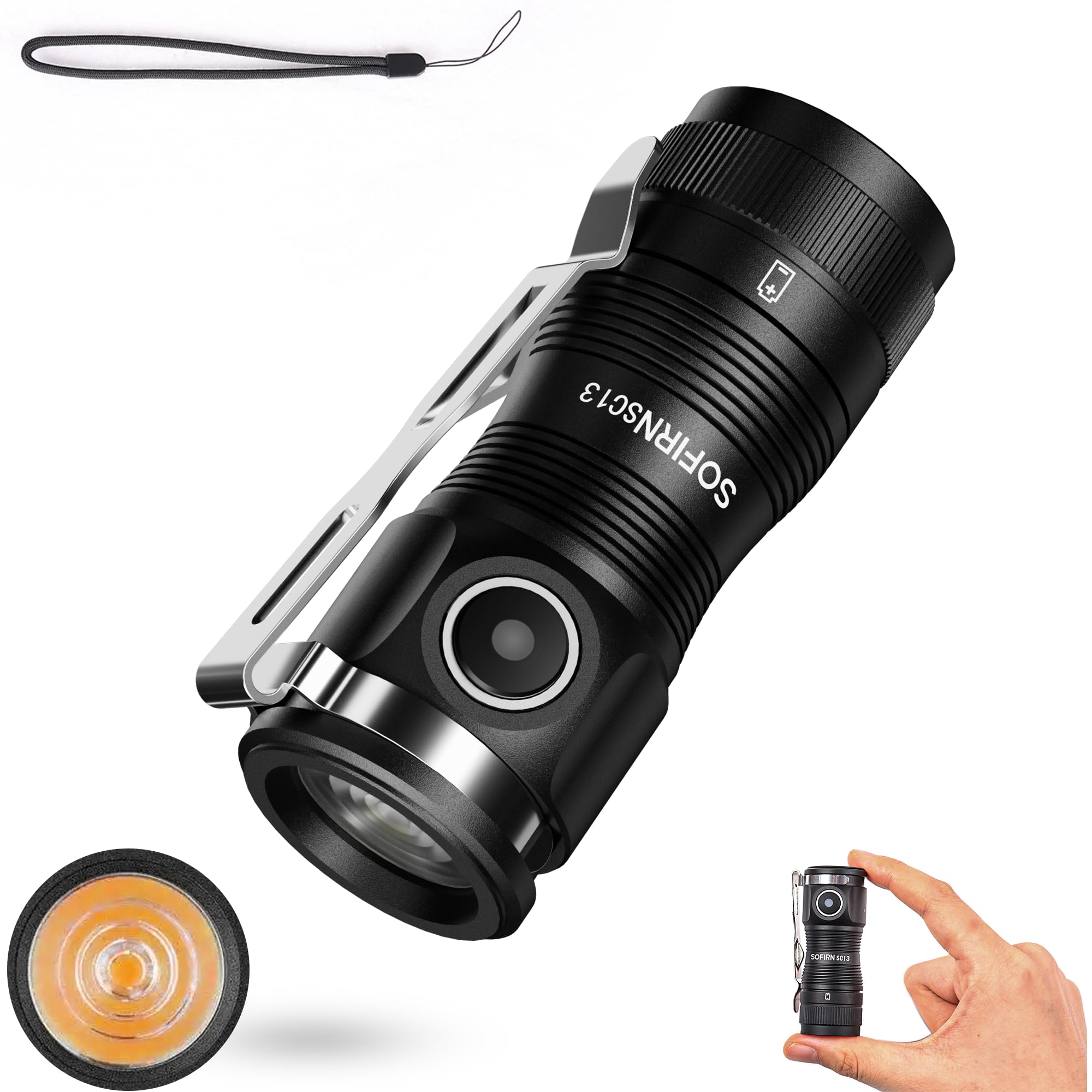 Sofirn SC13 519A, Small Torch, 5k Colour Temperature, Colour Restoration, 1100 LM, 150M, Mini Torch with Lanyard and Tail Magnet, IPX8, AL6061, Pocket Torch for Camping, Hiking, Emergency (Black)