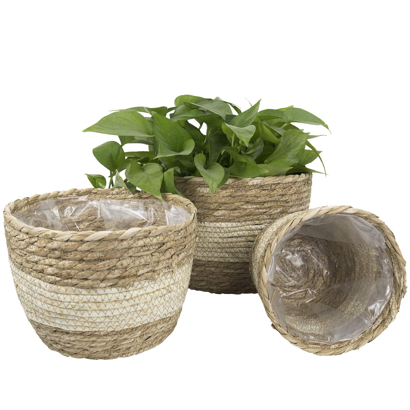 La Jolíe Muse Seagrass Planter Basket Indoor, Flower Pots Cover, Plant Containers, Beige(3-Pack)