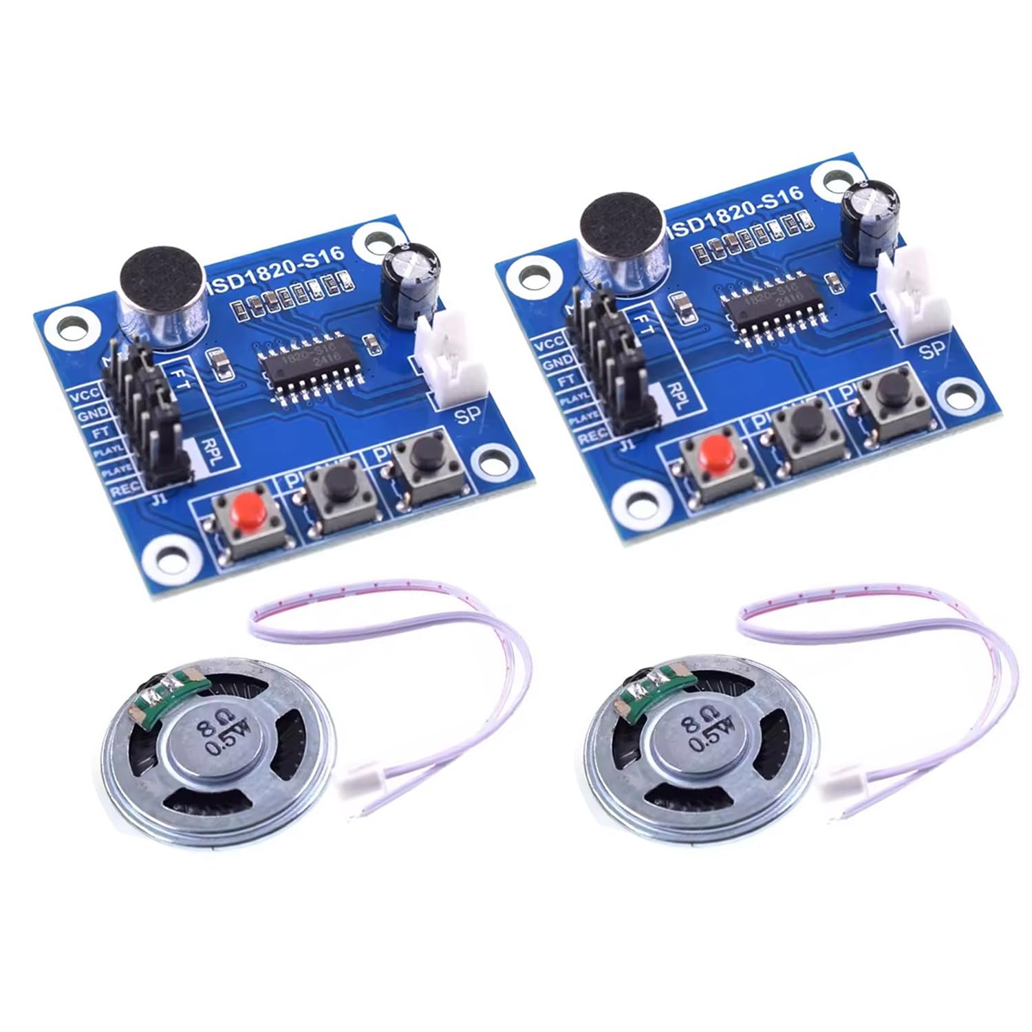 Hailege 2pcs ISD1820 Voice Recording Sound Recorder Module With Micophone + 0.5W Loudspeaker
