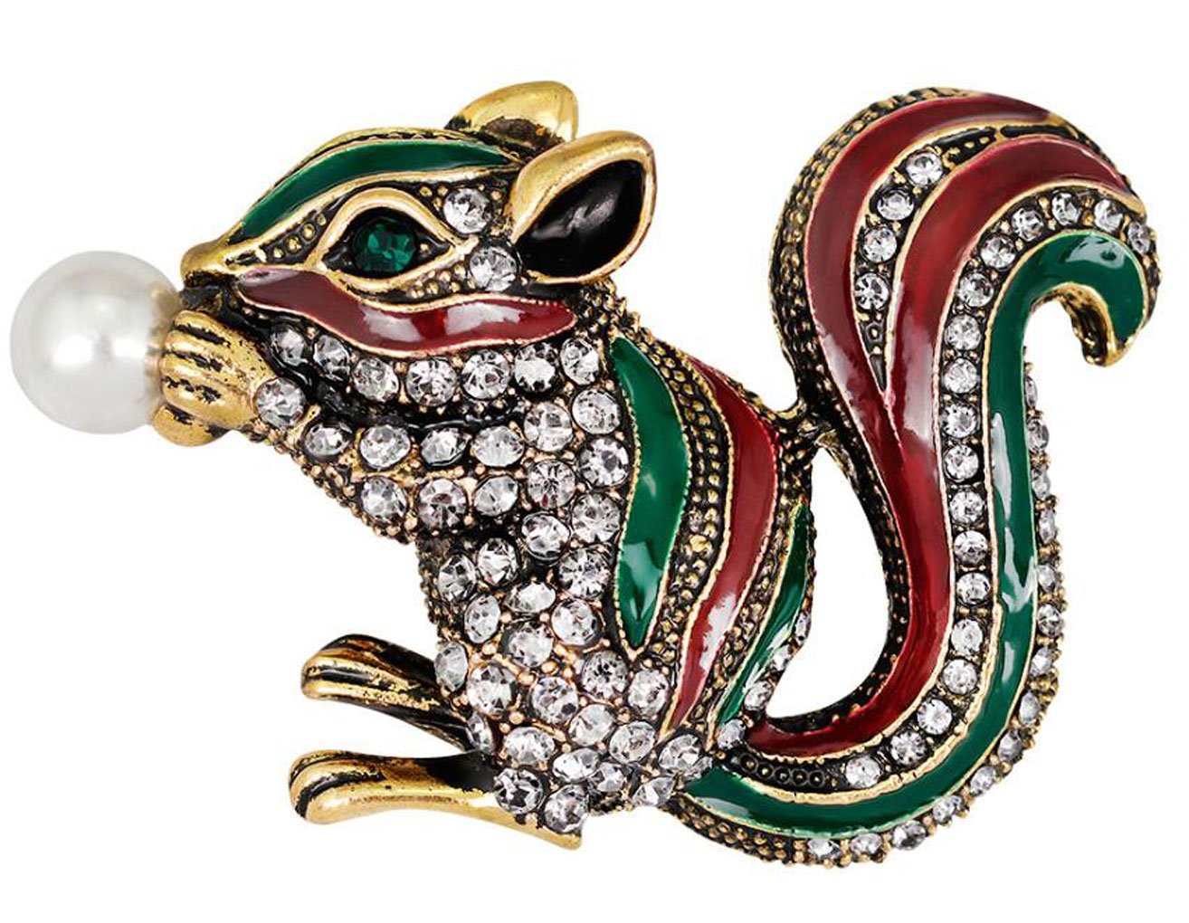 FENGJI Vintage Style Brooches for Women Animal Squirrel Shape Brooch Pin Rhinestone Scarves Shawl Clip For Women Ladies Color B