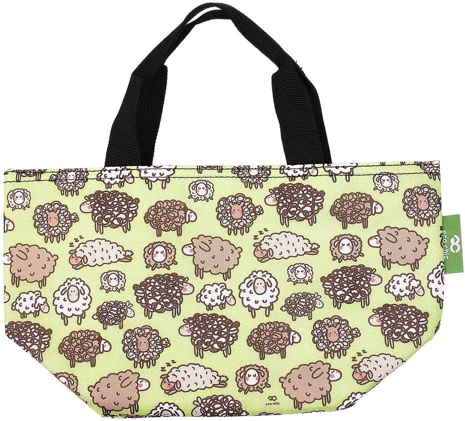 ECO CHIC Lightweight Foldable Insulated Lunch Bag Cute Sheep Green