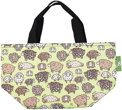ECO CHIC Lightweight Foldable Insulated Lunch Bag Cute Sheep Green