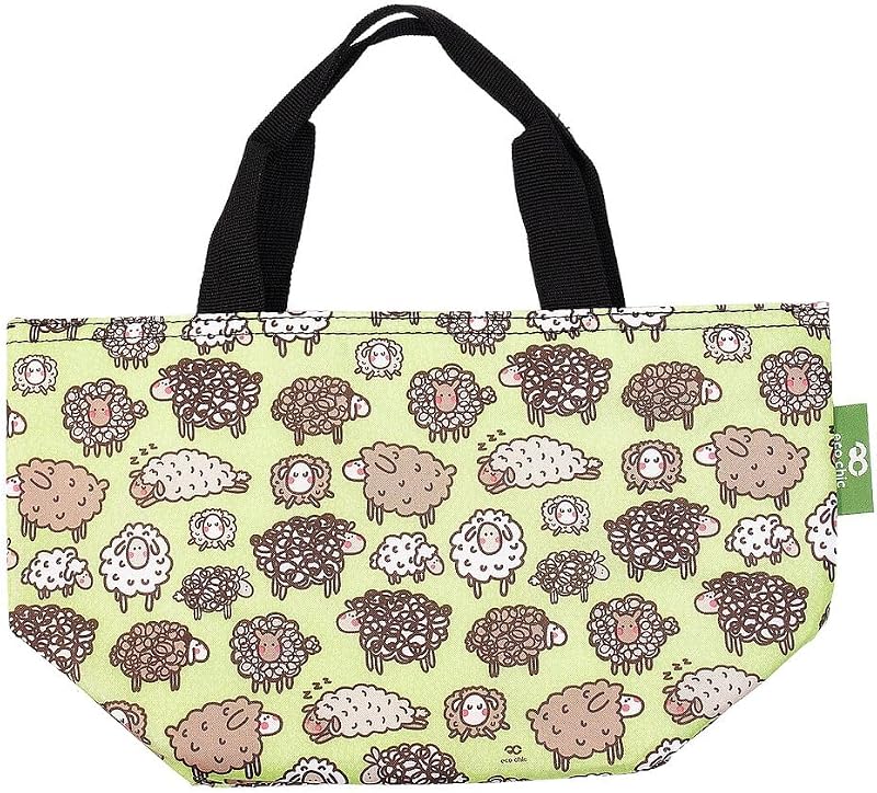 ECO CHIC Lightweight Foldable Insulated Lunch Bag Cute Sheep Green
