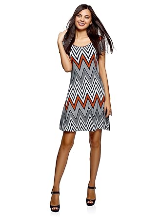 oodji Ultra Damen Jersey-Kleid mit Ausgestelltem Rock