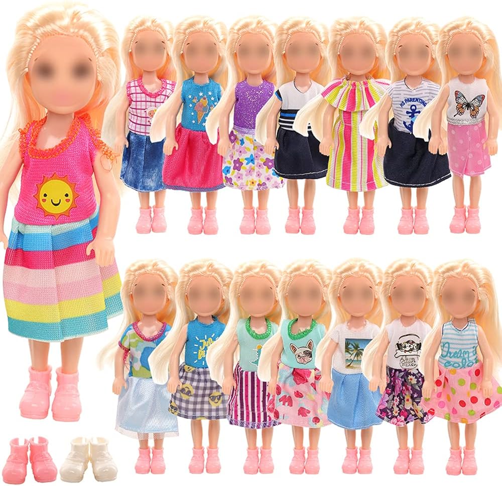 Barwa 12 pcs 5.3 Inch Doll Clothes Accessories 10 Cute Dresses with 2