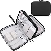 FYY Electronic Organizer, Travel Tech Pouch Bag, Extra Large, Black | Wrist Strap, Waterproof, Double Layers Electronics Travel Case for iPad, Cord, Laptop Charger, Daily and Business Trips Use