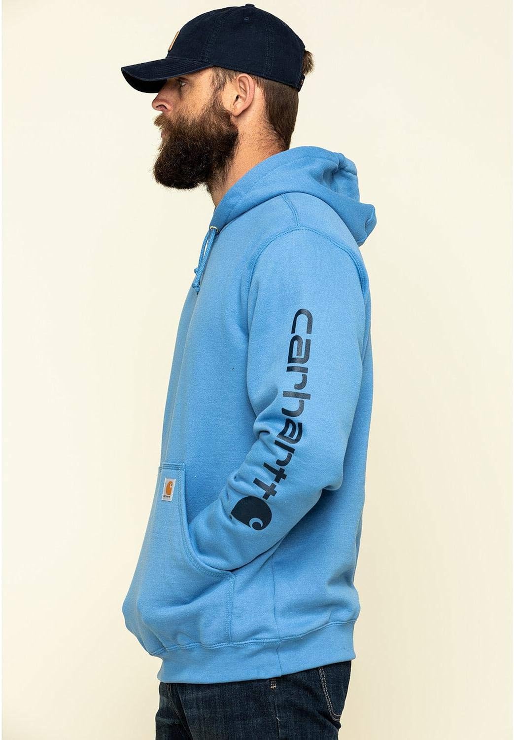 Carhartt Men's Midweight Sleeve Logo Hooded Sweatshirt, French Blue, 4X-Large: Clothing