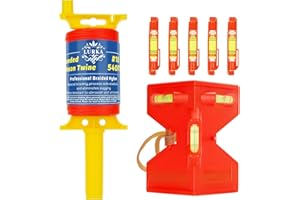 LURKA #18 Mason Line String with Post & Pipe Level & 5 Line Levels, 540 Feet Braided Nylon Twine, High-Visibility String Line for Construction, Gardening, DIY, and Outdoor Projects (Orange)