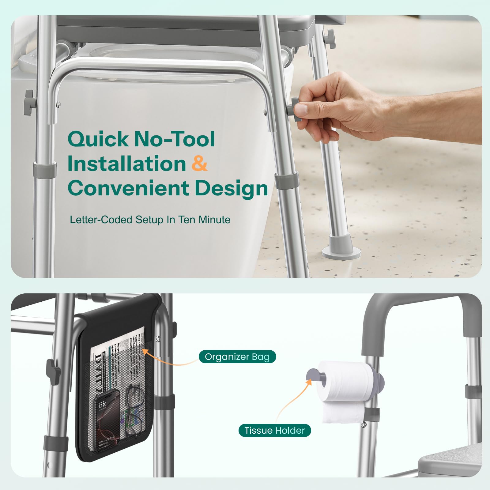 HOMEAL Raised Toilet Seat Riser with Handles for Seniors, 450LBS Heavy-Duty 3in1 Commode Chair for Disabled & Patients with Reinforced Frame & Protective Deflector, Built for Safety & Clean