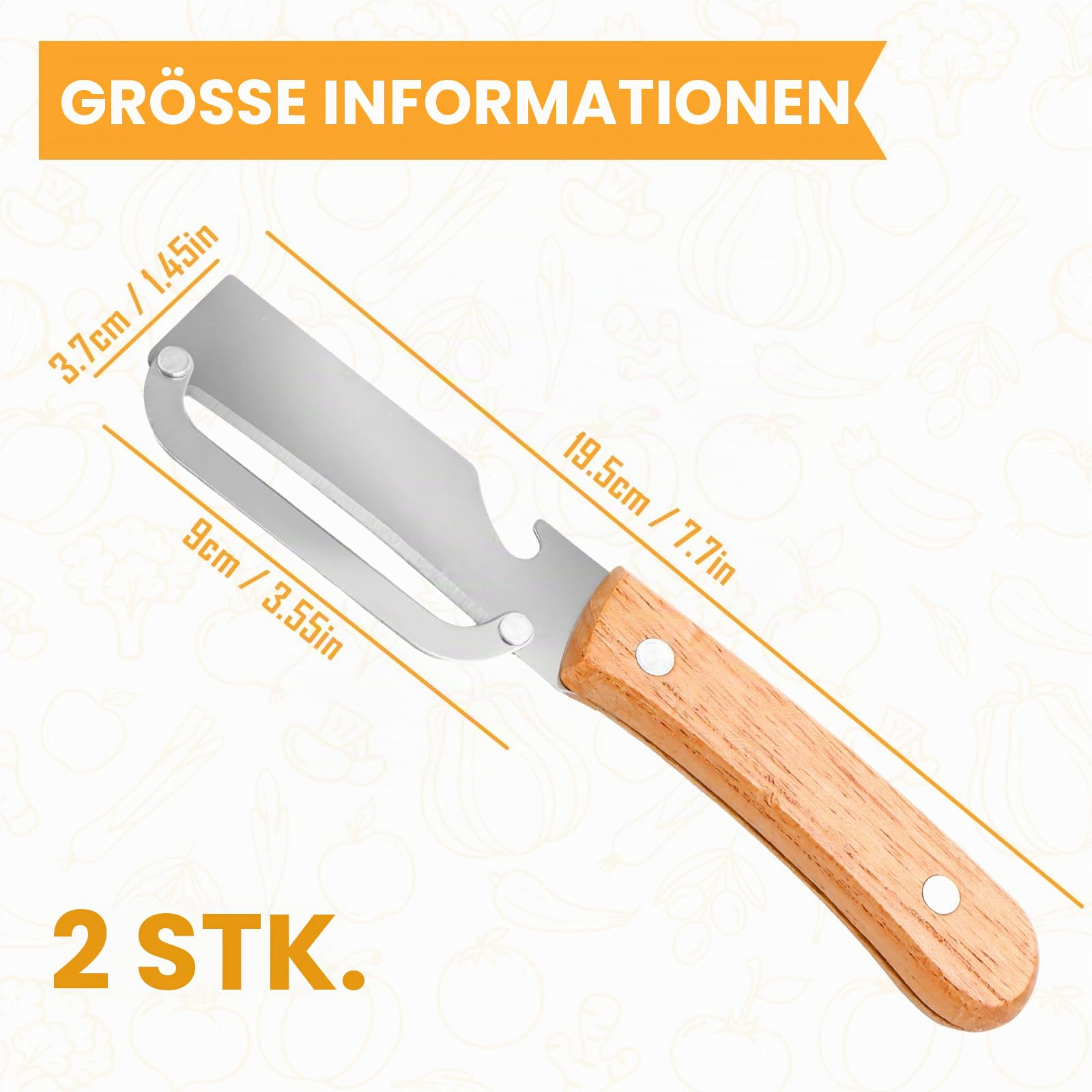 2 Stück Küchen Schäler, Hochwertiger GemüSeschäLer Mit Holzgriff Und FlaschenöFfner: 2-In-1-Küchenwerkzeug Aus Edelstahl, Geeignet FüR Obst, äPfel, Kartoffeln, KüRbis Und Papaya 2