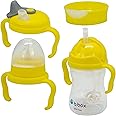b.box Bottle to Cup Transition Pack - Includes 4 Lids (Nipple, Spout, Straw, Training Cup Lid), BPA-Free, Dishwasher-Safe, Ages 4+ Months (Lemon, 8oz)