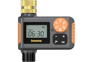 INSOMA Sprinkler Timer, Hose Timer with Brass Inlet, Water Hose Timer with Rain Delay/Manual/Auto Watering, Auto Irrigation Timer for Yard & Greenhouse, IP55 Waterproof