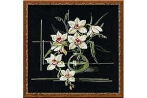 RIOLIS - White Orchid 941, Cross Stitch Kits 15,75" x15,75, Cross Stitch Kits for Adults, Counted Cross Stitch Kits, Embroidery Kit for Beginners & Advanced, Floral Crossstitching Kits