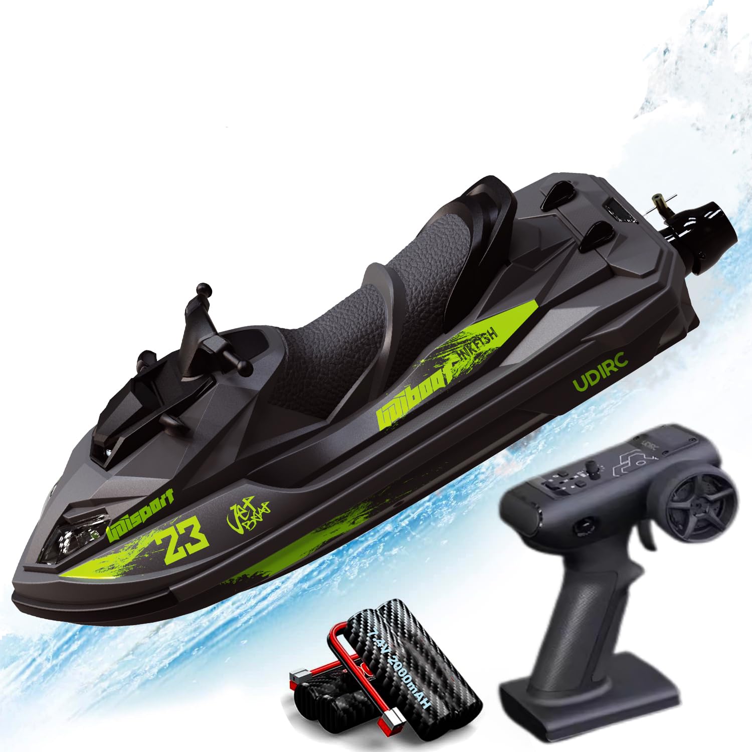 Photo 1 of Ssccgym UDI023 RC Jet Racing Boat Remote Controlled Motorboat Watercraft 20km/h with LED 7.4V 2000mAh 2-Battery for Boys Kids Beginners on Lake Pool (Green)