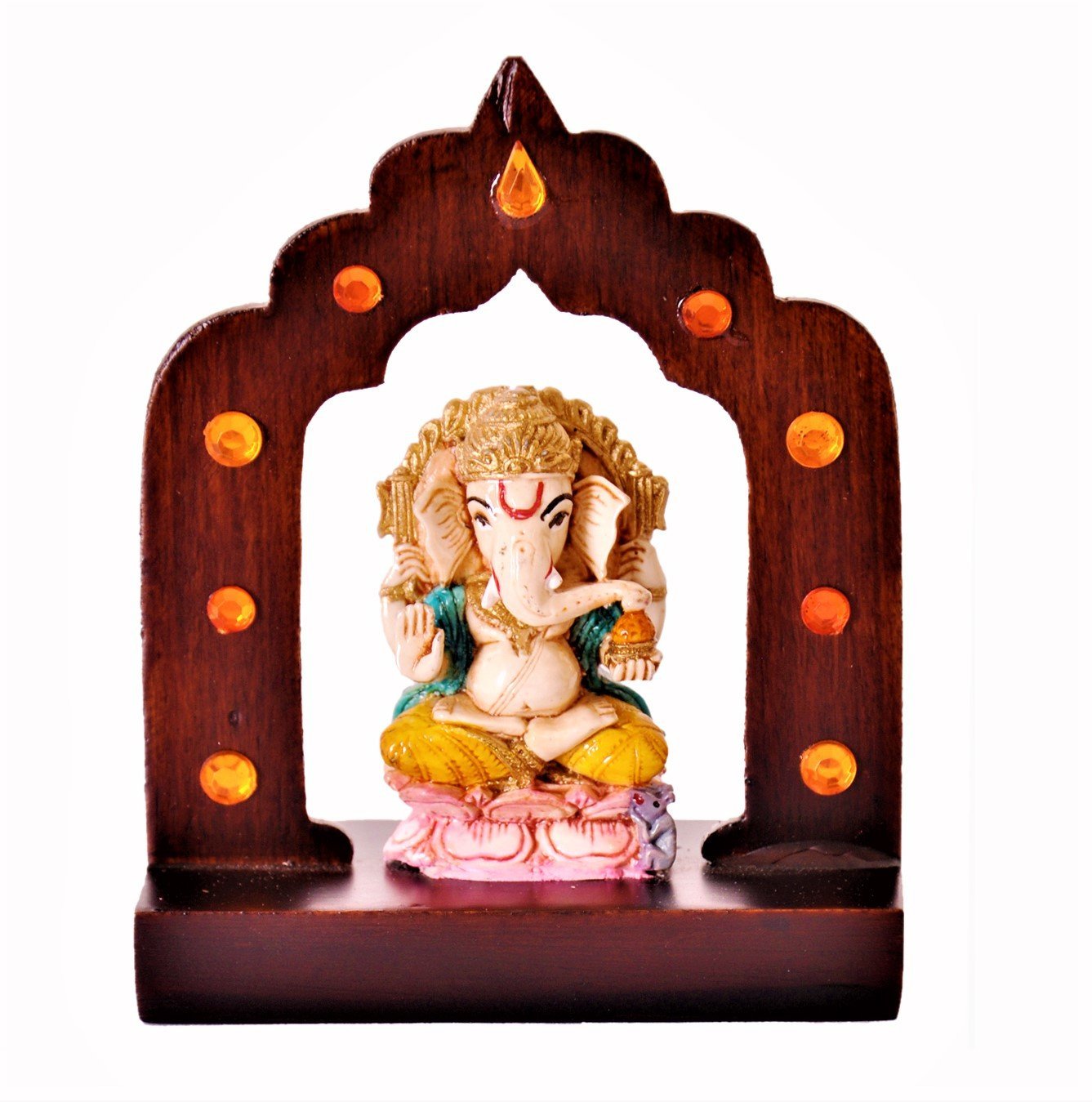 Purpledip Ganesha Statue Under Temple Arch: Unique Idol for Table Top, Home Temple, or Car Dashboard (11374)
