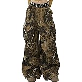 Bakyarder Women's Vintage Camo Snake Print Cargo Jeans Loose Fit Hip Hop Wide Leg Denim Streetwear Pants