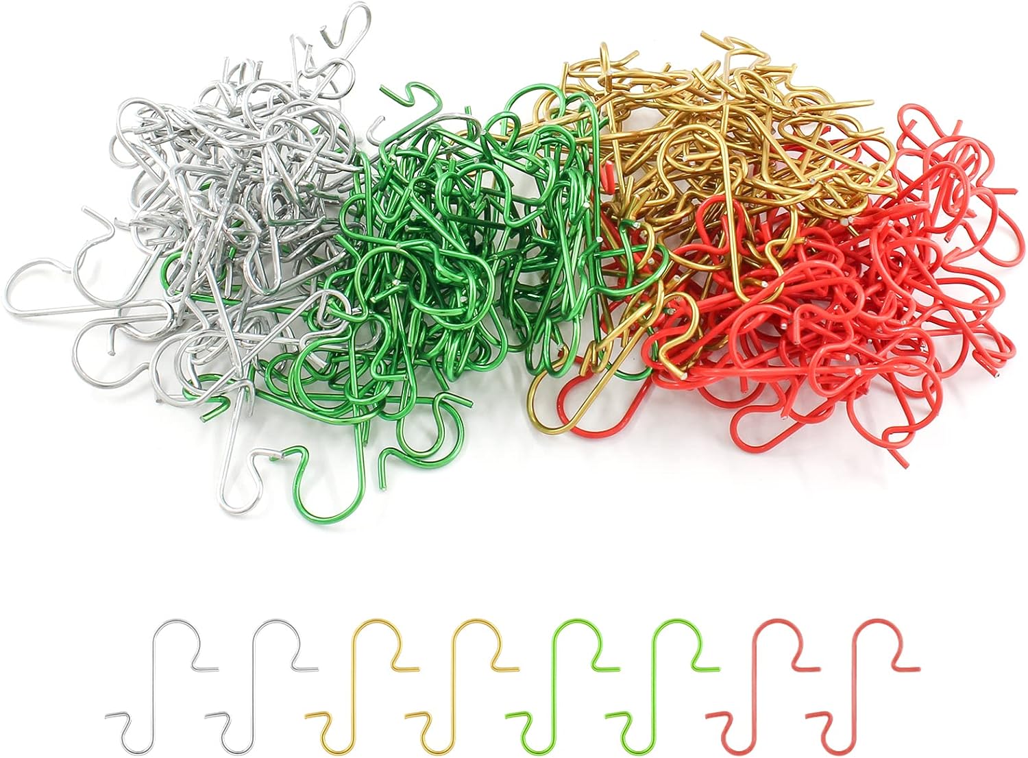 Ornament Hooks - BokWin 200 Pcs S Ornament Hooks,1.18 Inch Metal Ornament Hangers for Christmas Party Halloween Hanging Decoration(Gold&Silver&Red&Green)