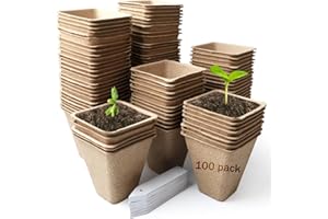 EHWINE Peat Pots, 100 Pack 3.15 Inch Square Seed Starter Tray Seedling Pots Organic Peat Pots for Seedlings Seed Starter Pots Kit Seedling Trays, Bonus 100 Pcs Plant Labels