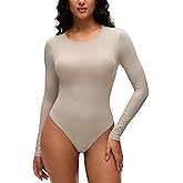 CRZ YOGA Softembrace Long Sleeve Bodysuits for Women - Crewneck Basic Casual Travel Thong Body Suits Fitted Tops