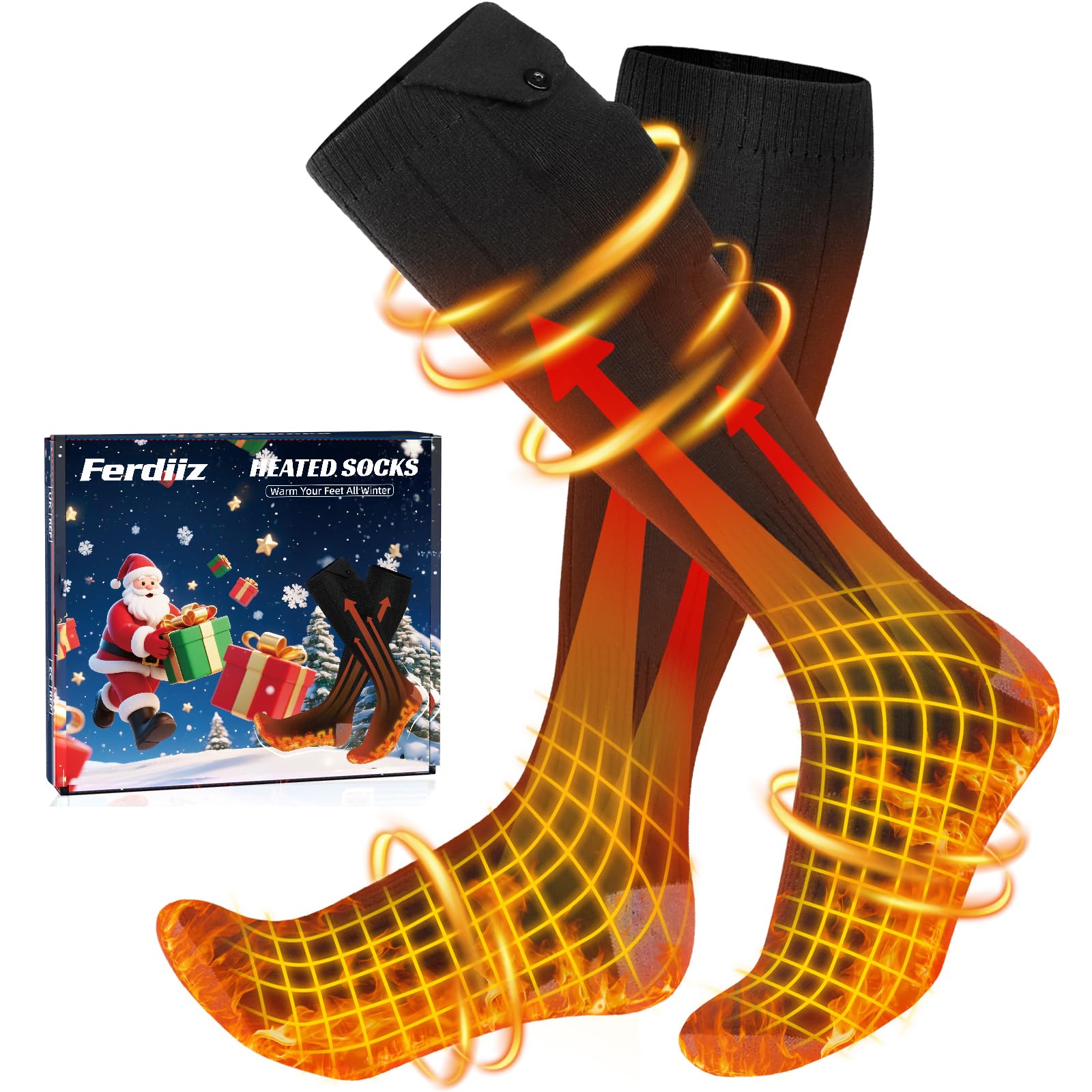 Ferdiiz Heated Socks for Men Women, Upgraded 7500mAh Rechargeable Electric Heated Socks, Warmth Up to 14 Hours, 4 Heating Settings, Washable Electric Thermal Warming Socks for Hunting Camping Skiing