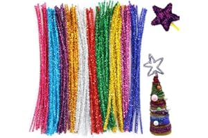 TPPYONY 300Pcs Glitter Sparkle Pipe Cleaners Tinsel Chenille Stems,10 Colors Metallic Pipe Cleaners for DIY Crafts,Arts,Wedding,Home,Party,Holiday Decoration 6 mm x 12 Inch
