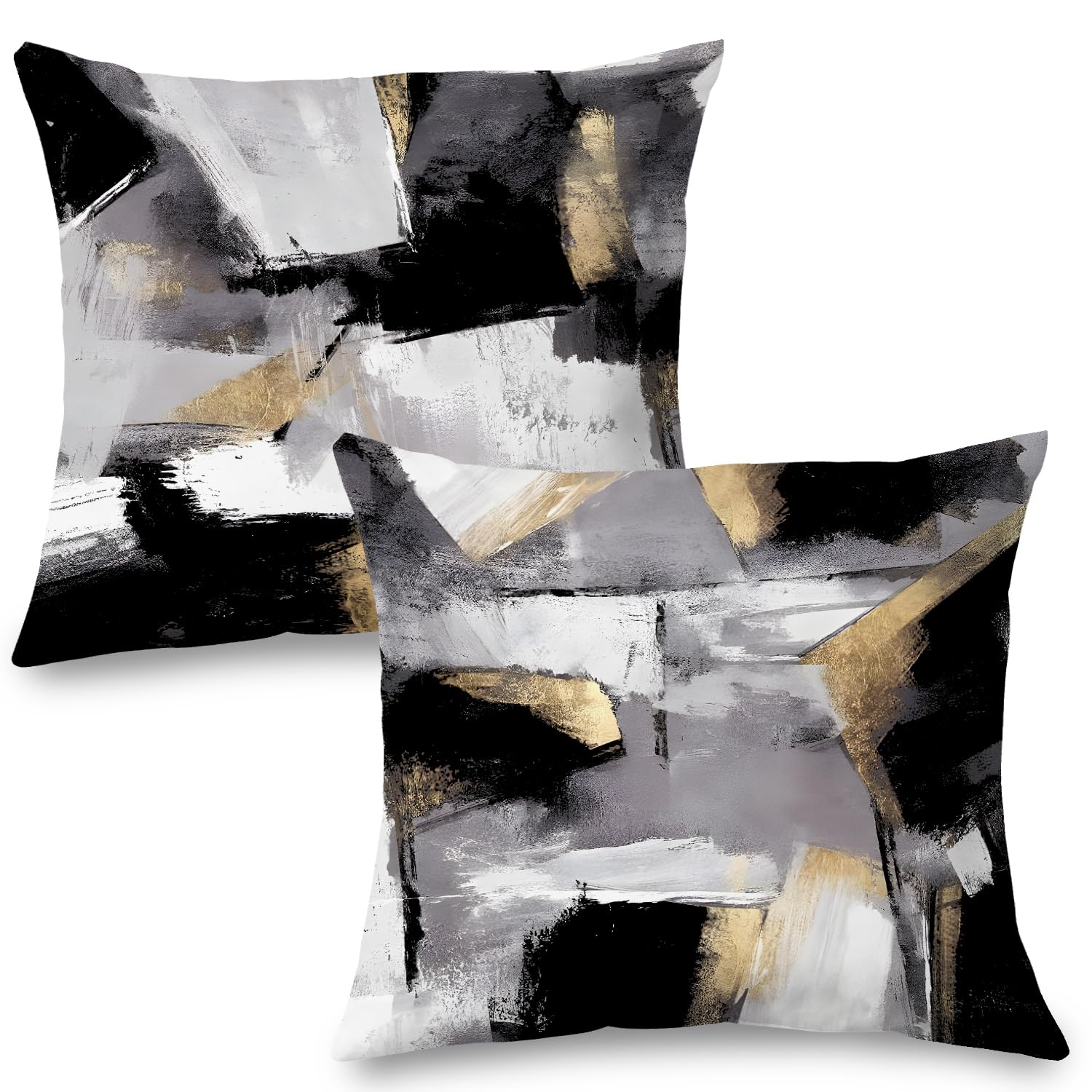 Photo 1 of Supwhd Black and White Pillow Covers, Abstract White Black and Gold Pillow Covers 18x18 Set of 2, Modern Black and White Pillow Covers for Couch Bed Living Room