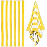 HENBAY Large Oversized Beach Towel - 35 x 70 Inch Microfiber Pool Towel, Yellow Striped Quick Dry Cabana Swim Towel