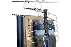 MERDTTES Pants Hangers Space Saving 2 Pack Metal Closet Organizer, Anti-Slip Design, Multi-Layer Space Saving Hangers, Closet Organizers and Storage for Jeans, Trousers, Skirts, Scarves, Slacks, Black