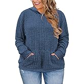 VISLILY Plus-Size-Hoodies for Women Casual Kangaroo Pocket Sweaters Trendy Long Sleeve Pullover Sweatshirts Cute Loose Tops